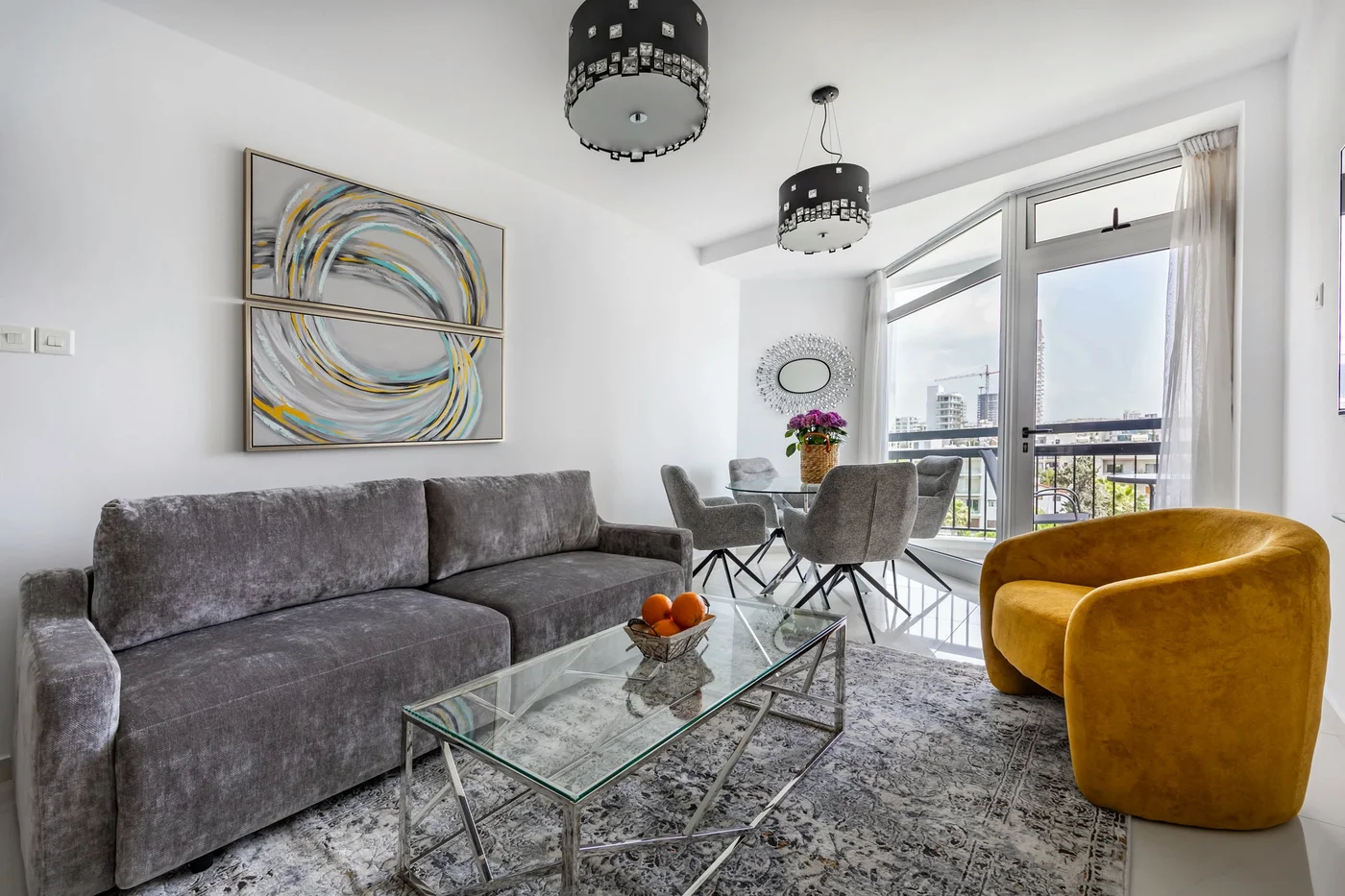 Marathon Beach Apartment - Sea View, Shared Pool - living area in Limassol, Cyprus