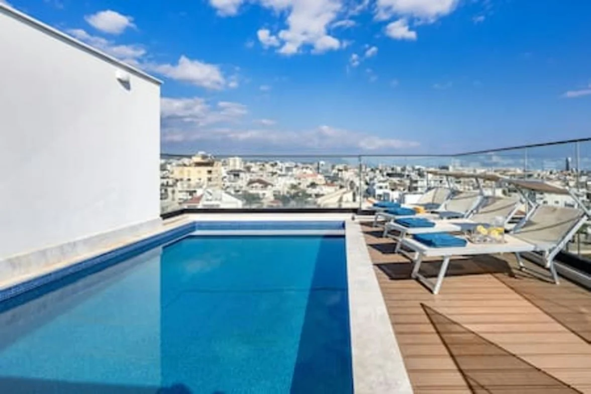 202 Piliou Large Balcony & Shared Rooftop Pool - living area in Limassol, Cyprus