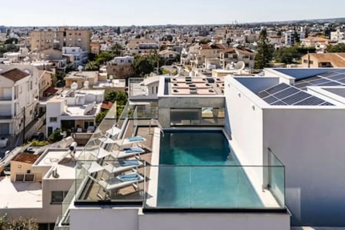 103 Piliou City View Balcony, Shared Rooftop Pool - living area in Limassol, Cyprus